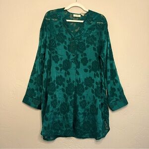Vintage Victoria’s Secret Gold Label Emerald Green Floral Sleep Shirt Size Large